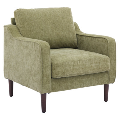 Mid-Century Accent Chair, Modern Comfy Living Room Chairs, Linen Fabric Upholstered Armchair