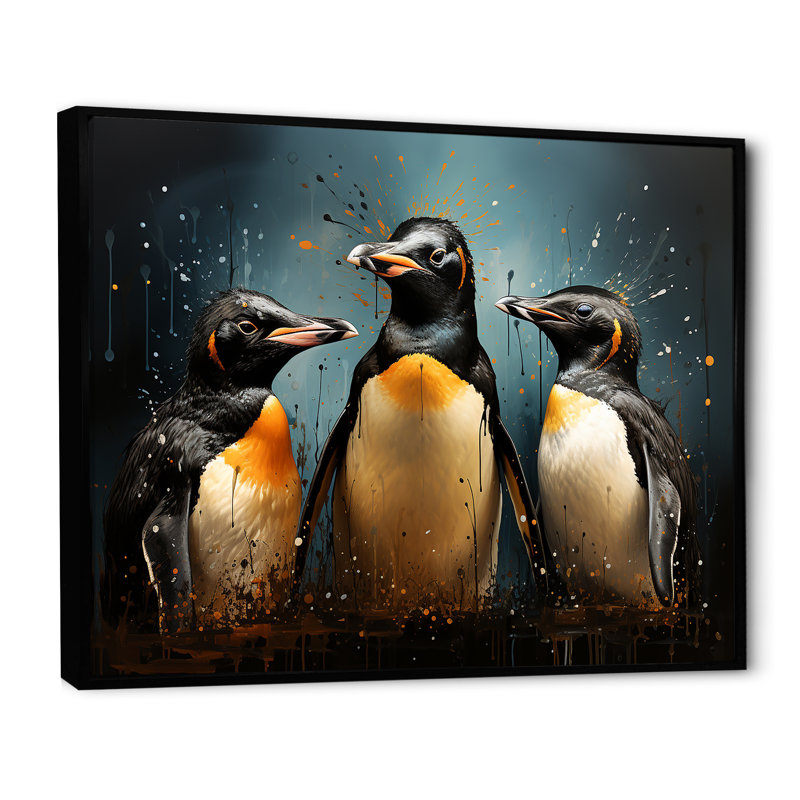 Cheng and Chic Penguins, H 24 po x l 32 po x P 1 po, Cadre flottant noir