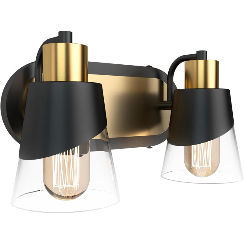 Bathroom Vanity Light Fixture With Bevelled Edge And Clear Glass Shade - Wall Mounted Lamp For Mirror Lighting In Matte Black And Gold Finish