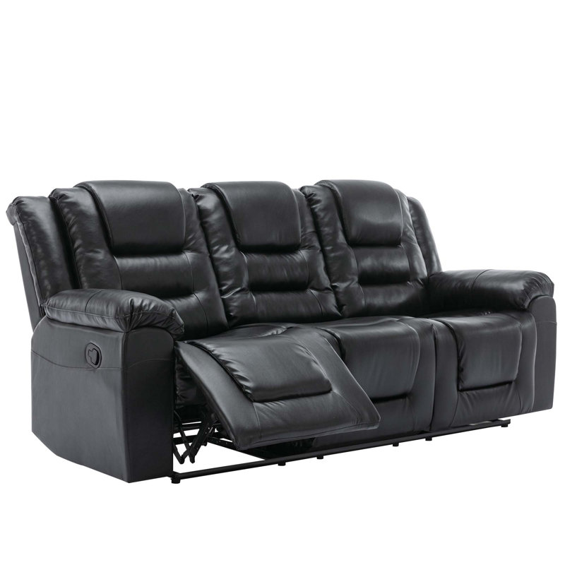Fauteuil inclinable manuel 3 places avec 2 porte-gobelets intégrés pour le salon et la chambre à coucher, Black