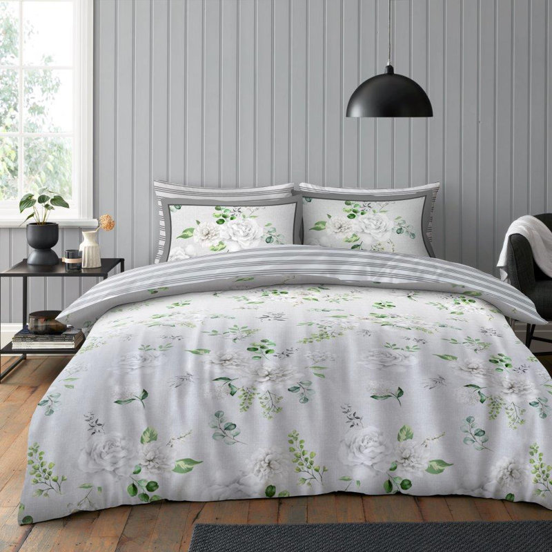 Modern Blossom Floral Polycotton Duvet Cover Set with Pillowcases, Soft Durable Yarn Bedding Single Double King, King