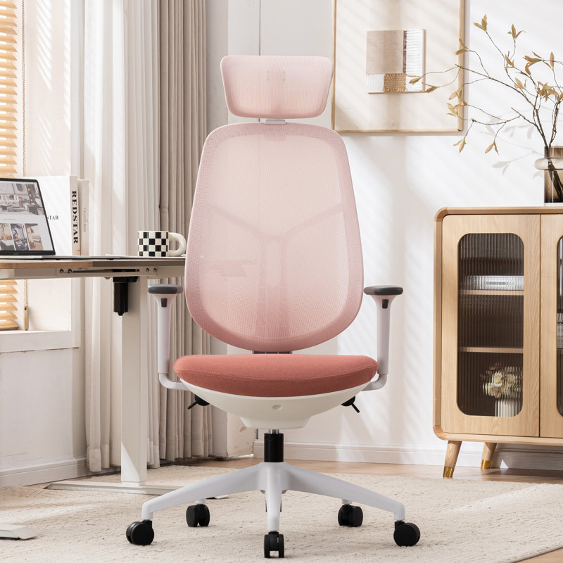 Chaise de bureau ergonomique avec appui-tête et dossier en filet, siège d'ordinateur haut avec dossier et accoudoirs réglables et hauteur, chaise de travail confortable avec coussin épais