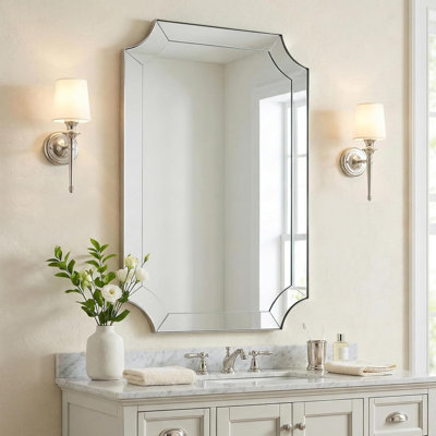 Minuette Glass Tile Edge Scalloped Bathroom Vanity Mirror | Stainless Steel Frame