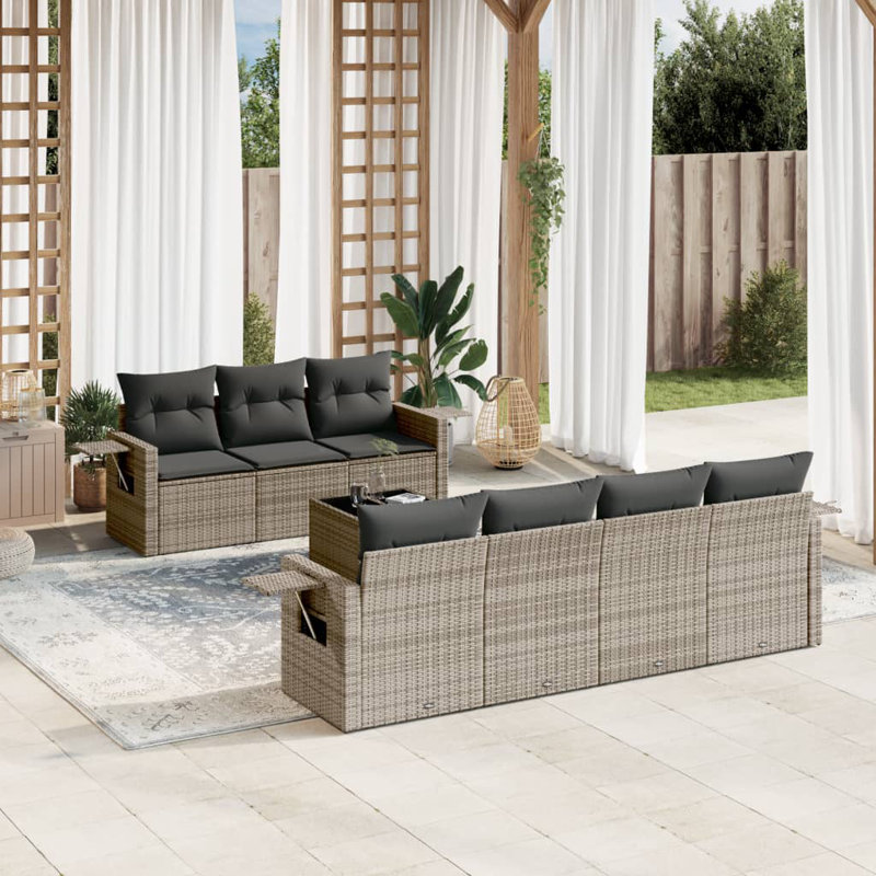  Ensemble de canapé de jardin gris, Gris, Gris foncé