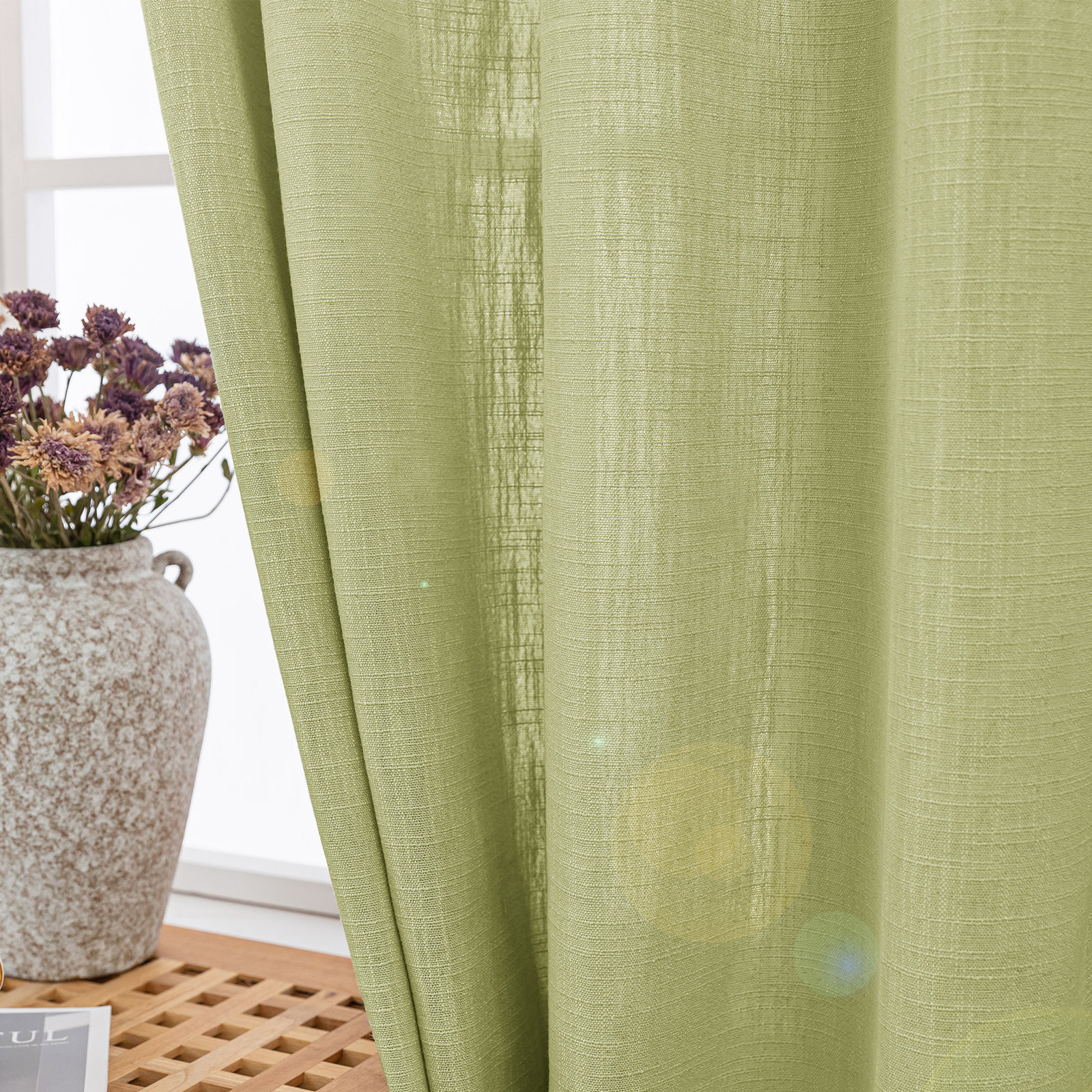 Kambi Linen Blend Semi-Sheer Curtain Panel Pair , 52" W x 108" L, Sage