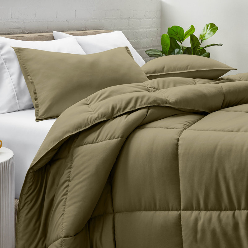 Ensemble d'édredon ultra-doux toutes saisons, Édredon pour grand lit + 2 taies décoratives sta, Olive