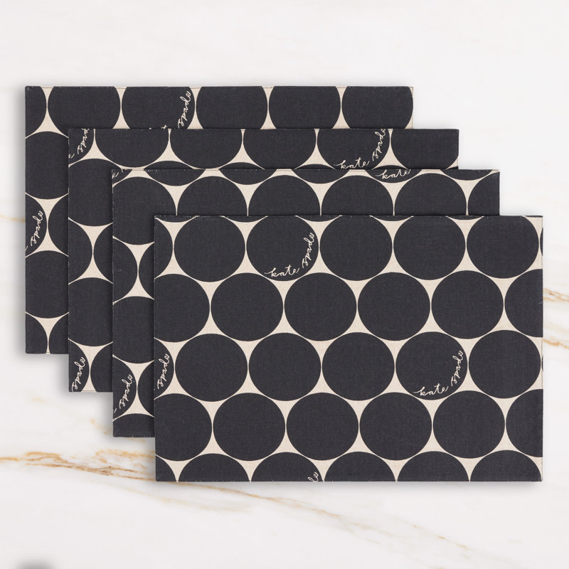 Loop And Dot 100% Cotton Polka Dots Rectangle, Onyx Black/Gray