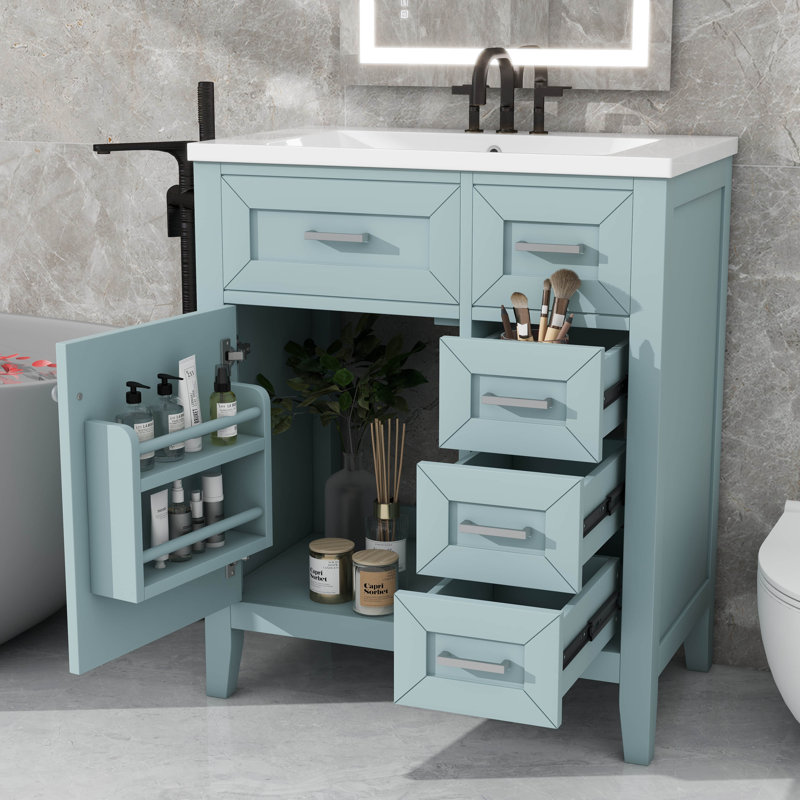 Élégant meuble-lavabo de salle de bain de 30 po entièrement équipé d'un lavabo, Vert