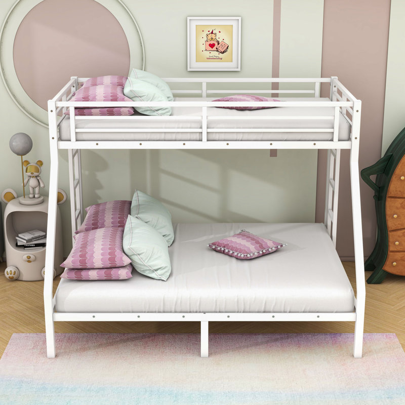 Metal Frame Bunk Bed With Slats And Ladder, Twin XL Over Queen, White