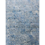 Hand Knotted Abstract Area Rug in Gray/Blue/Ivory