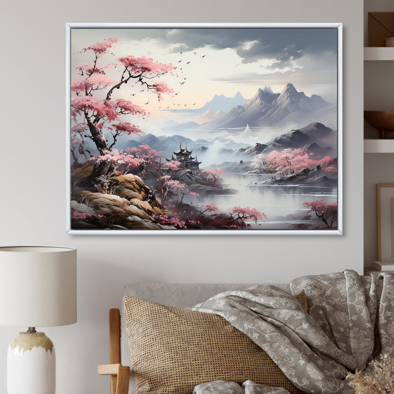 Paysage de rivière Japon en automne - reproduction, Cadre flottant blanc, H 16 po x l 32 po x P 1 po