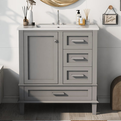 Storage Single Bathroom Vanity With Ceramic Top