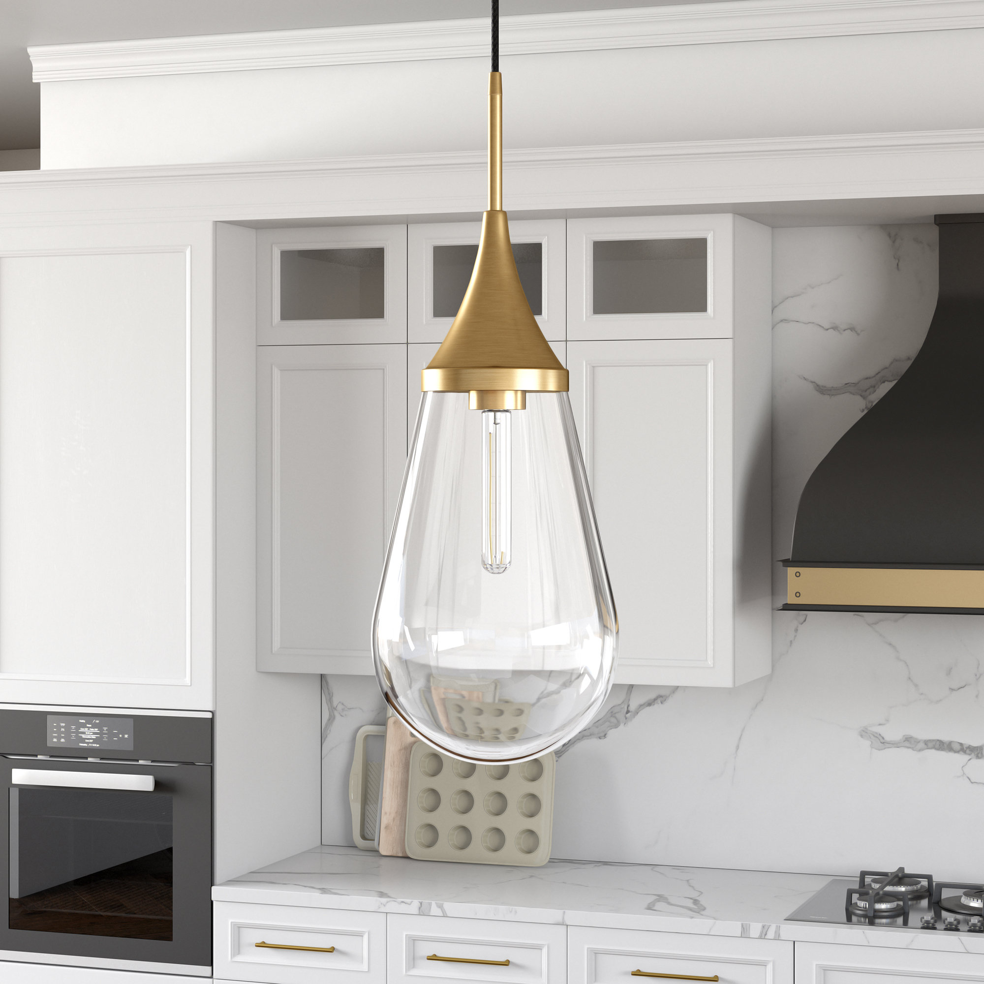 Hoye Single Light Glass Dimmable Pendant, Gold, Clear, 19.12"H x 7.63"W x 7.63"D