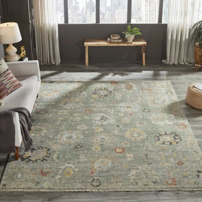 Tapis en laine noué à la main Glaspie Sage Whisper