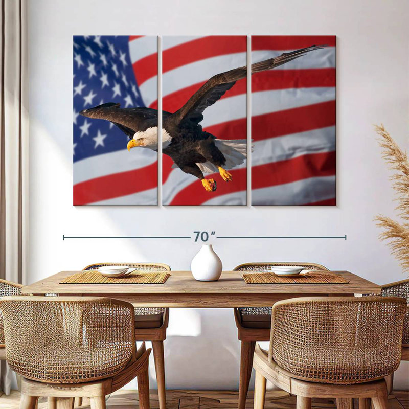 Lelar US Flag And Flying Bald Eagle, 42" H x 65" W