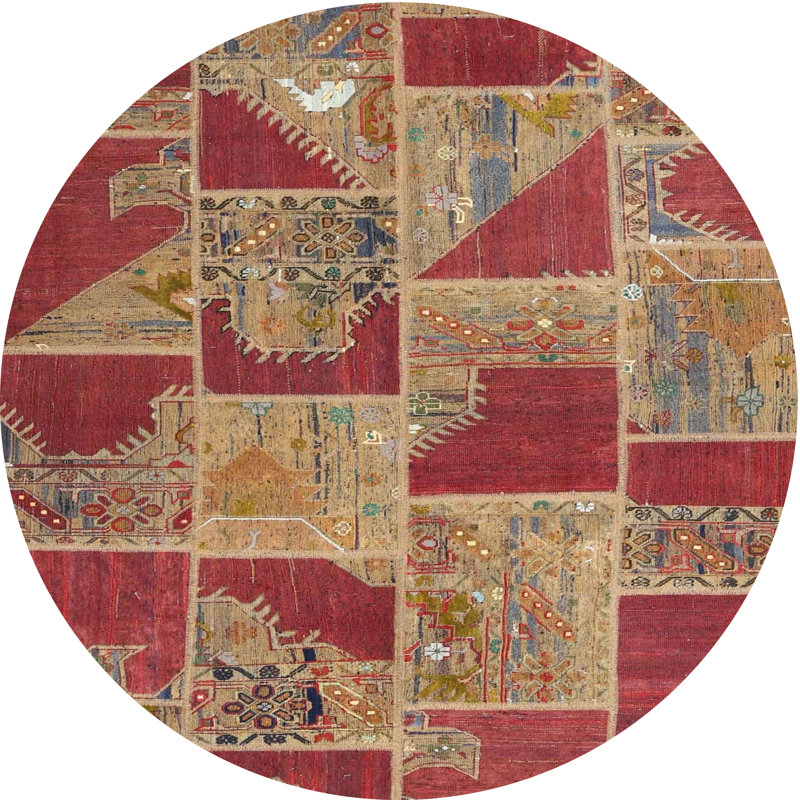 Tapis de zone rouge/brun contemporain, Rond 8 pi