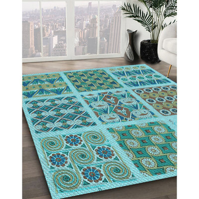 Tapis 100% à motifs lavables à la machine 2989 WSH-PAT2681-LBLU
