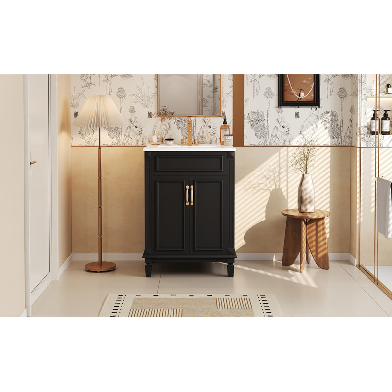 Meuble-lavabo 24 po avec lavabo supérieur, Noir