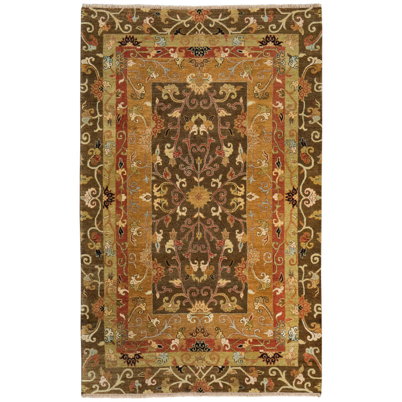 Tapis damassé transitionnel Namche, Doré, Rectangle 4 pi x 6 pi