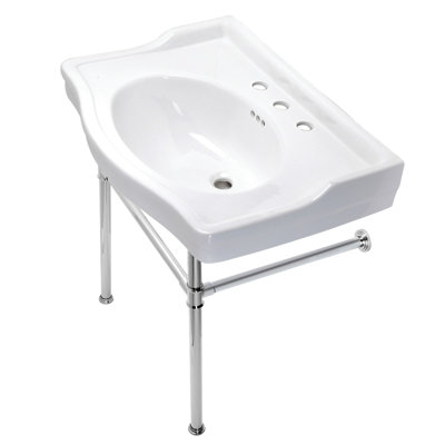 Ceramic U-Shaped Console Bathroom Sink with Overflow
