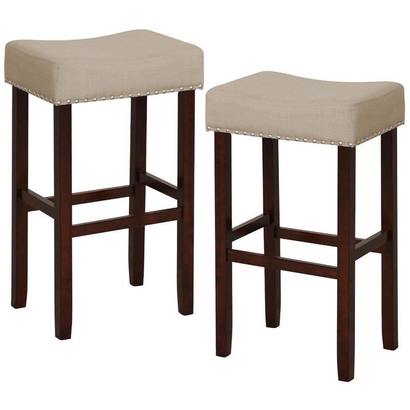 Upholstered Counter Stool with Solid Wood Frame, Beige, Bar Stool (29.50" Seat Height)