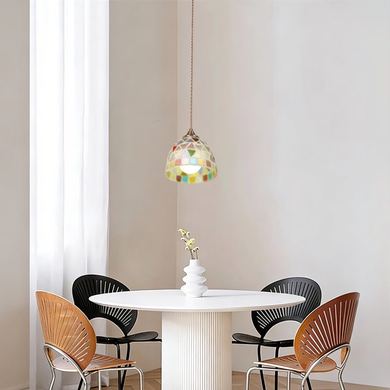 Luminaire suspendu en verre coloré à grille pour le vestibule de la chambre à coucher (ampoule e26 3 couleurs incluse)
