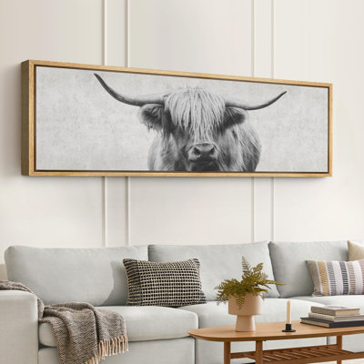 Animals "Portrait Of A Highland Cow Black And White Modern Art Extra Large Framed Wall Pictures