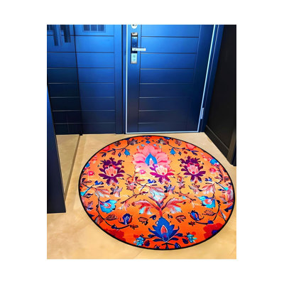 Tapis rond rond multicolore à motif floral multicolore lavable à la machine