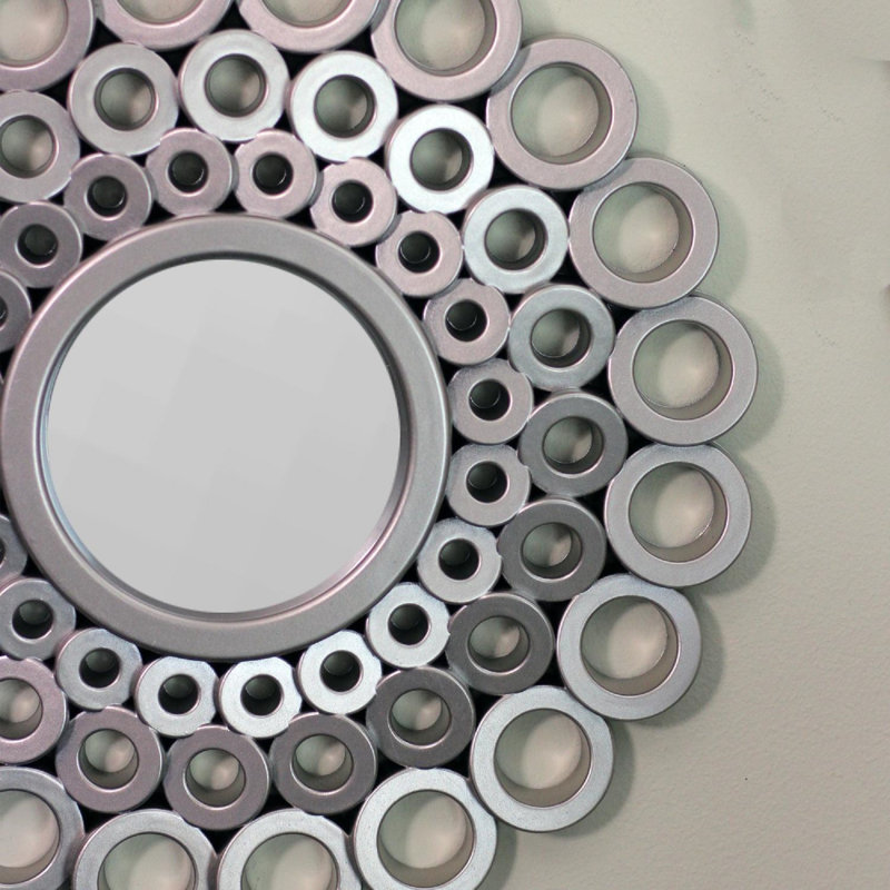 Miroirs ronds et orbes angulaires en cascade 9,5 po, gris