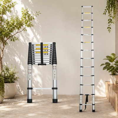 Échelle télescopique 12,5 pi, échelle télescopique, échelle pliante en alliage d'aluminium portable multi-usages pour le travail intérieur et extérieur, charge robuste de 300 lb