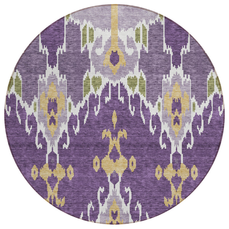 Tapis rond lavable intérieur ikat 8 pi