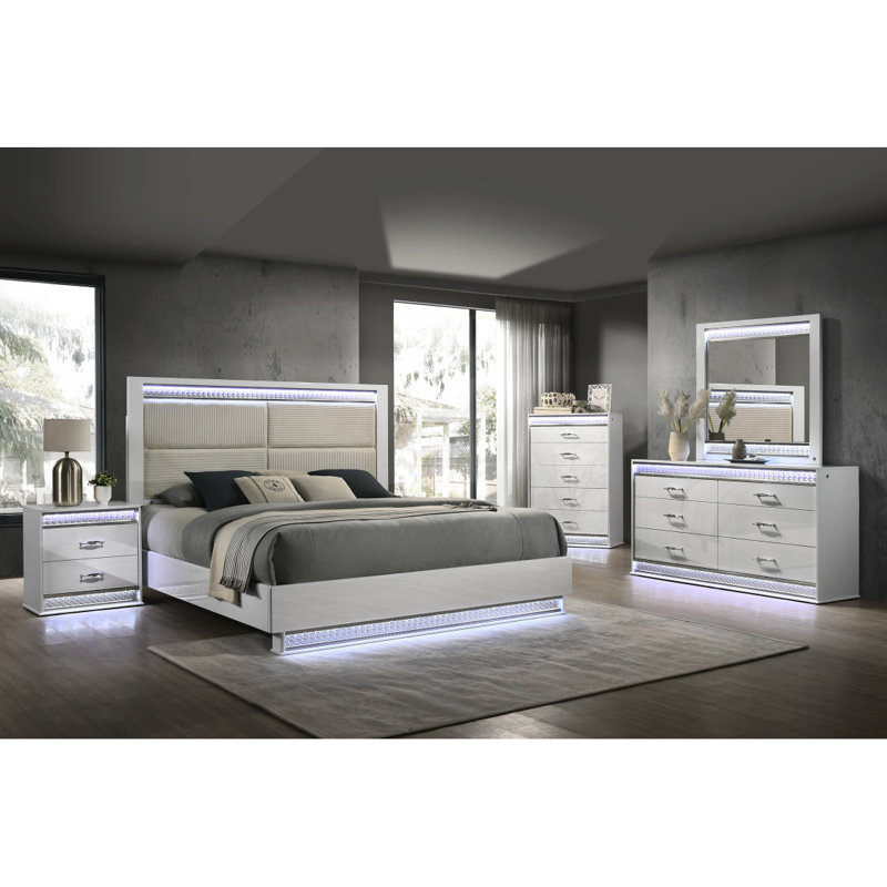 Commode 5 tiroirs Glam de style moderne en bois blanc identique à B009P243215