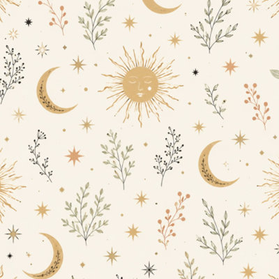 Papier peint adhésif à peler et coller constellations d'herbes magiques étoiles de lune Boho pour astrologie Papier peint amovible auto-adhésif mural pour armoires de cuisine de chambre à coucher 17,7 po x 118 po