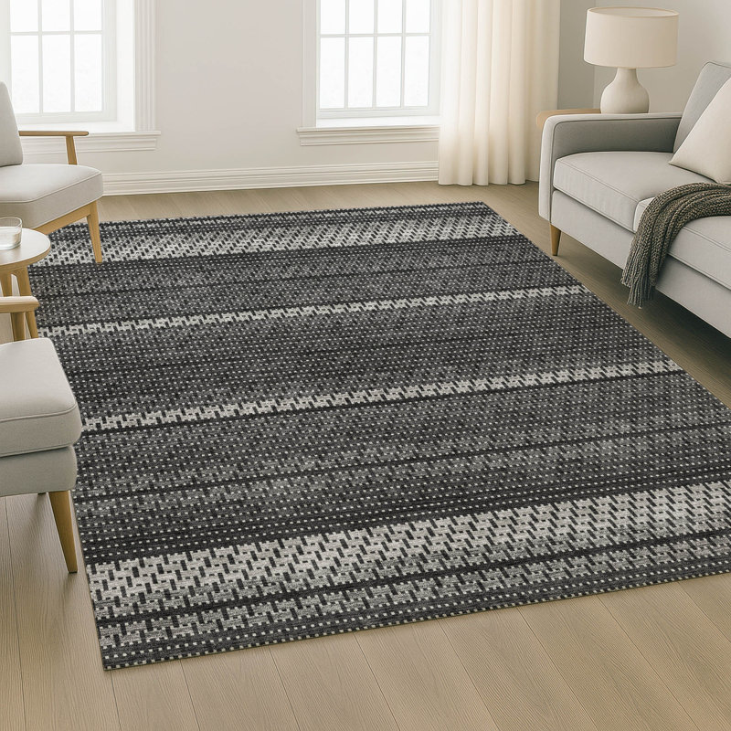 Premium Machine Washable Mayfield AMF2427 Striped Rug, 9' x 12', Black