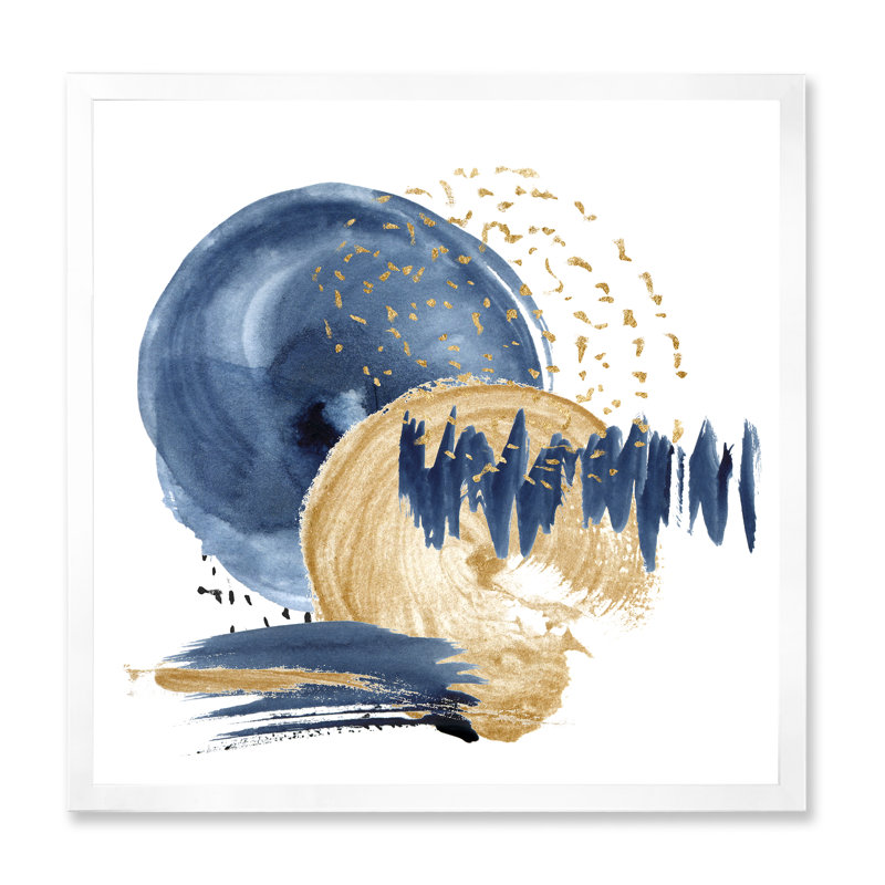 «Dark Blue and Gold Abstract Circle Ocean Texture», peinture sur toile à cadre flottant, H 36 po x l 36 po x 1,5 po