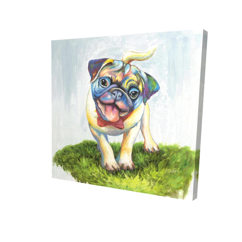 Carlin coloré et souriant - Toile contemporaine pour chien