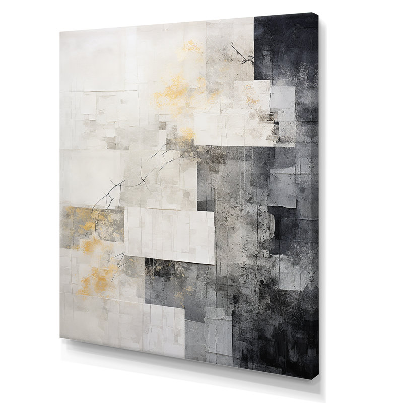 Tuile abstraite grise grise I - art mural abstrait, H 32 po x l 16 po x P 1 po, Toile tendue