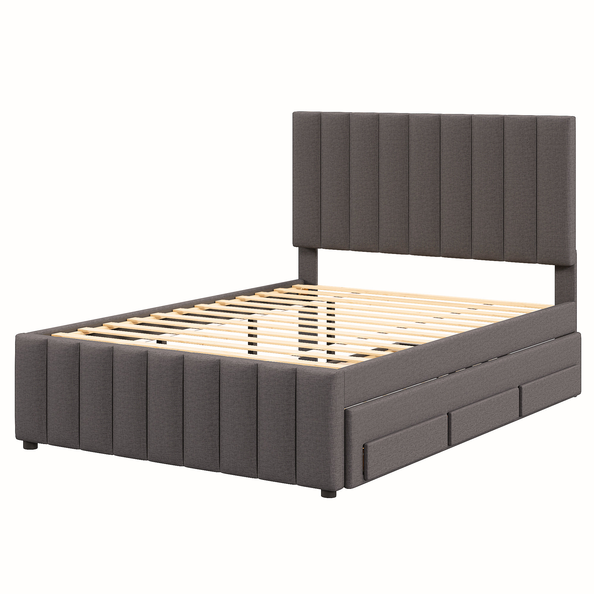 Latitude Run® Upholstered Platform Bed with Trundle and 3 Drawers ...