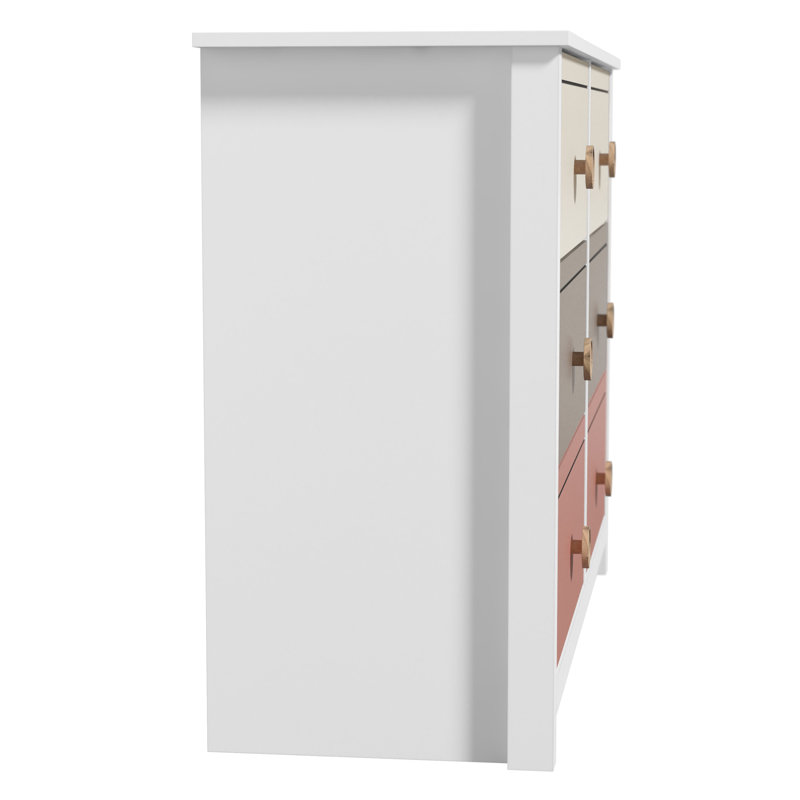 Bustillo 46.1'' W kids 6 -Drawer Dresser, White/Parchment/Warm Taupe/Canyon Clay