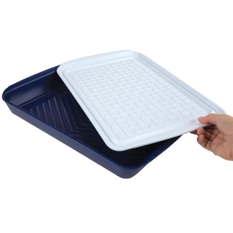 Tovolo Prep Serve Large Marinade Tray Set - White Tray with Stratus Blue Base