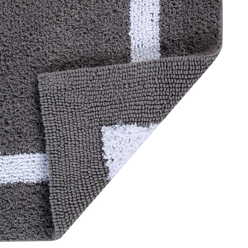 Gray and White Cotton Reversible Bath Rug Set