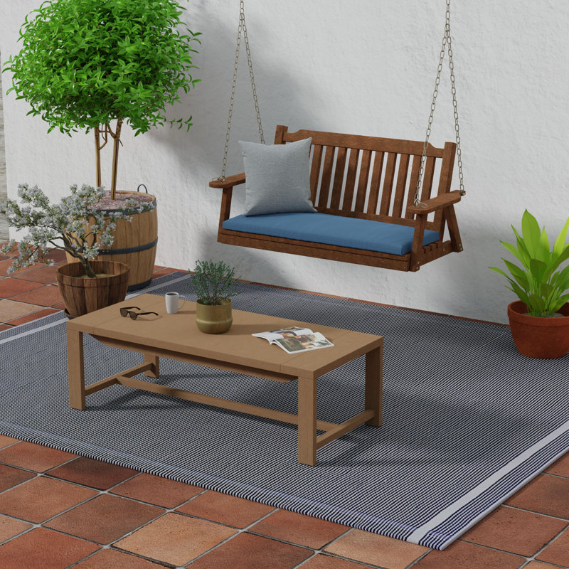 48" x 18" Outdoor Bench Cushion with Ties, Canvas Sapphire Blue