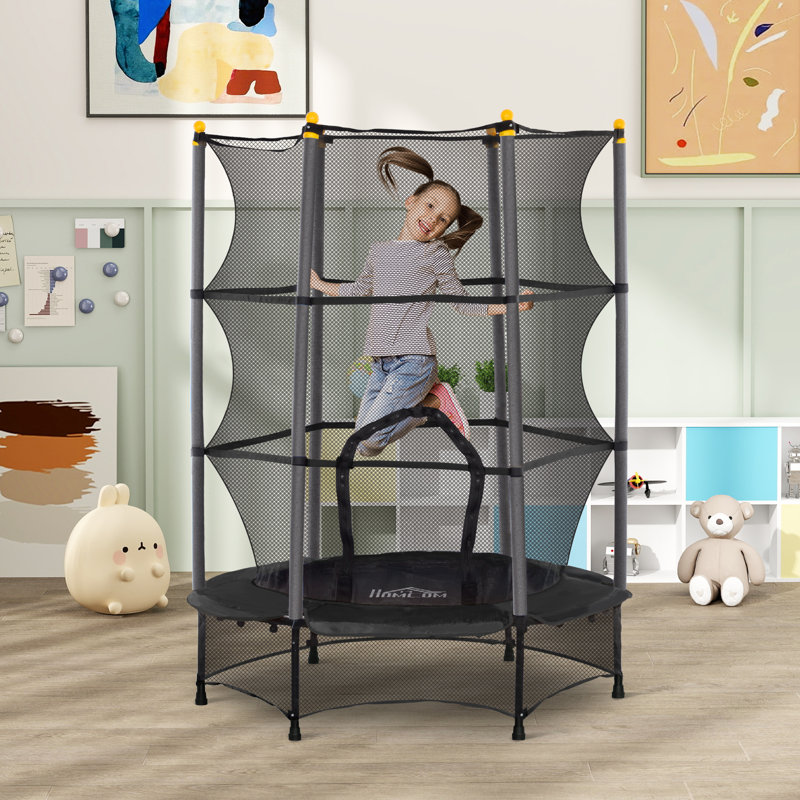 Freeport Park 140cm Round with Safety Enclosure Kid / Toddler Trampoline, Black
