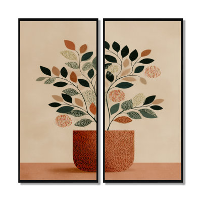 «Green and Terracotta Minimalisme Sage Elegance», reproduction d'art sur toile, art mural botanique vert 2 pièces