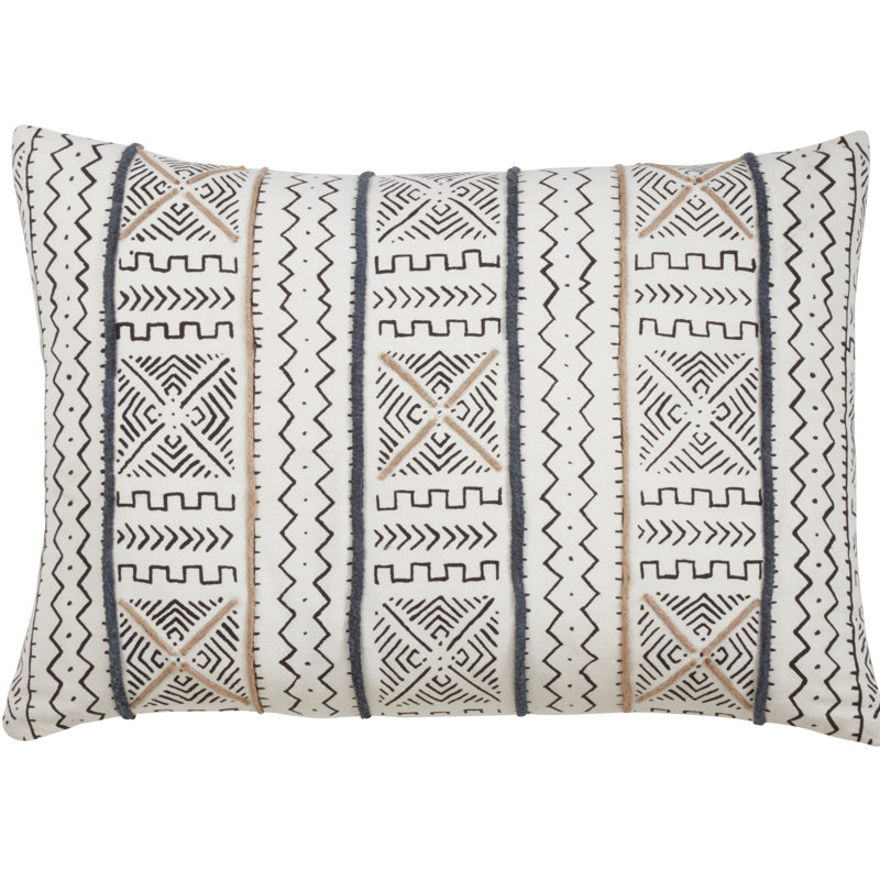 Housse et insert de coussin en coton Bogolan Collection, Plumes