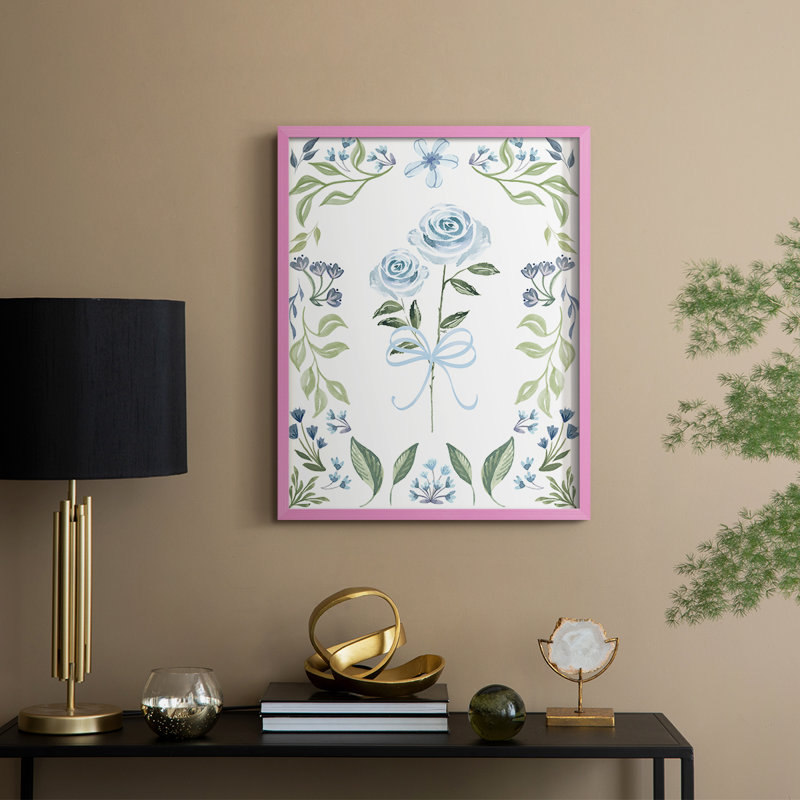 Pretty in Blue Framed Print - Solid Wood, Pink, 11" H x 9" W