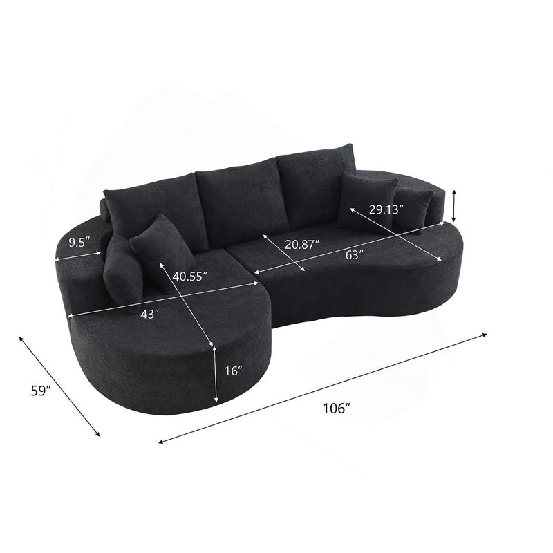 106 po Canapé modulaire courbé en tissu 2 pièces Cloud, Noir