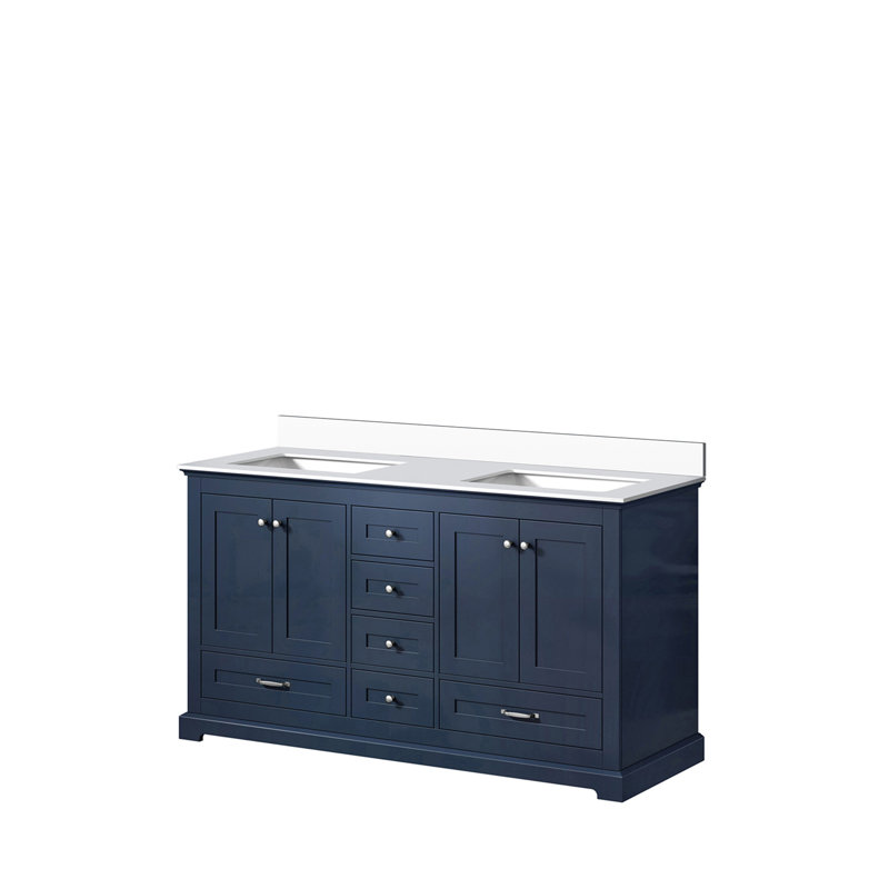 Double Bath Vanity with White Quartz Top, Navy Blue