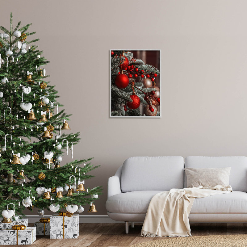 Ornements suspendus rouges à Noël - 260, H 30 po x l 24 po x P 1,5 po, Estampe numérique Farmhouse