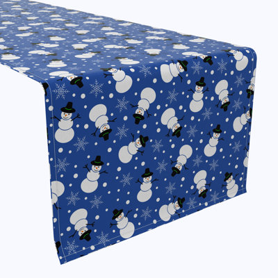 Fabric Textile Products, Inc. Table Runner, 100% Cotton, Snowmen On Blue Background